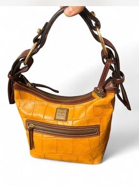Dooney & Bourke Yellow Croc-Embossed Leather Shoulder Bag